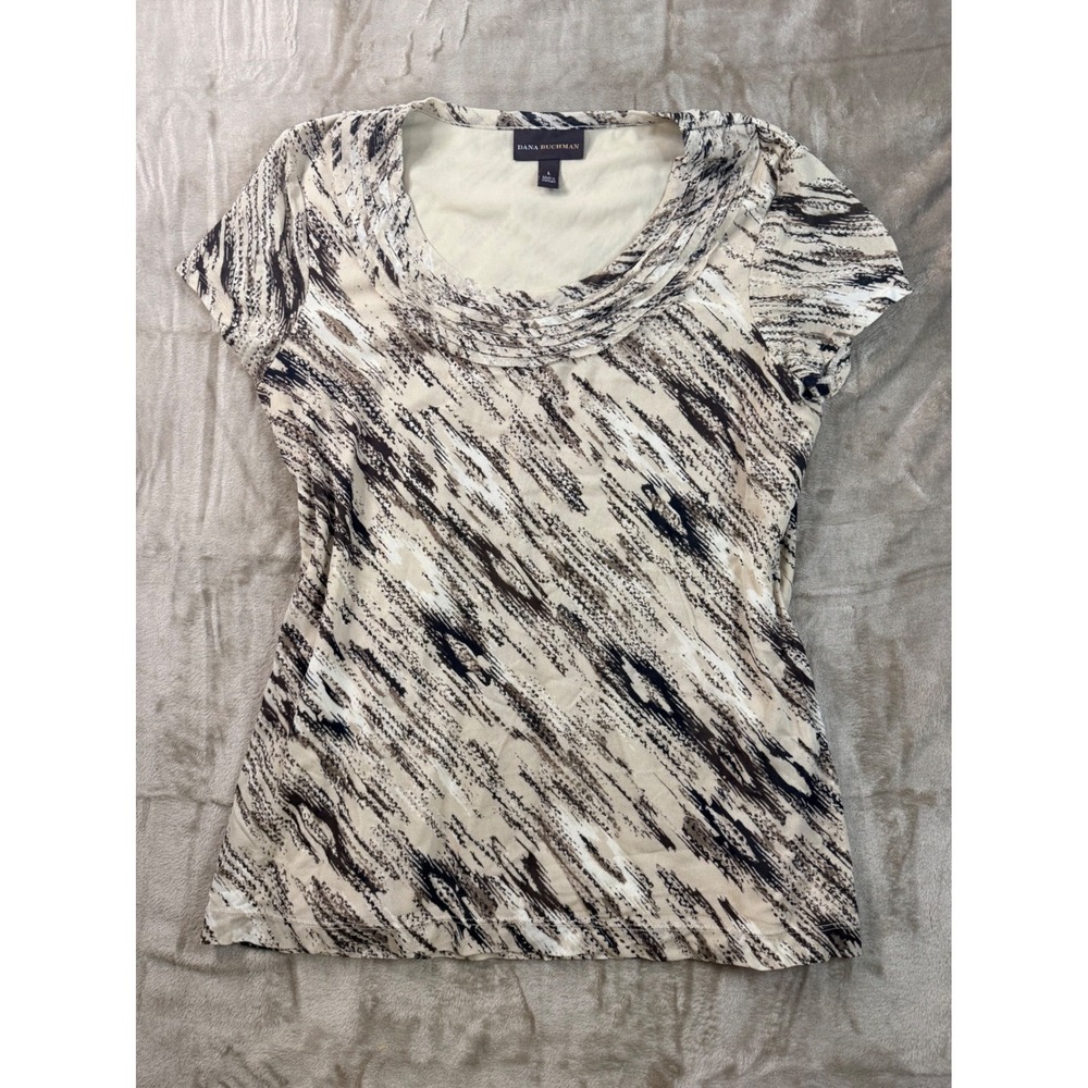 Y2K Dana‎ Buchman Womens Large Brown Beige Abstract  Top Animal Print Nuetrals